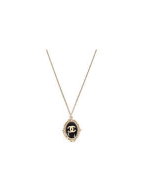Chanel Gold-Tone & Black CC Cameo Pendant Necklace