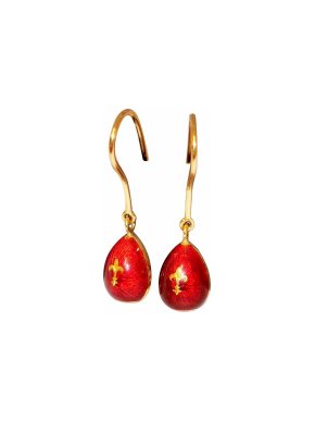 Faberge Red Enamel Egg Drop Earrings 18ct gold