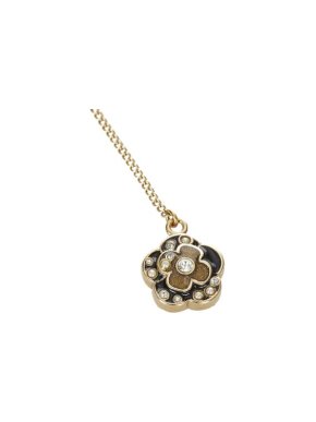 Chanel Enamelled Silver-Tone Metal CC Camelia Pendant Necklace