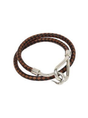 Hermes Braided Leather Jumbo Hook Double Tour Bracelet PHW