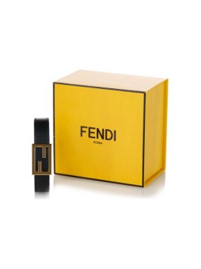 Fendi Black Leather & Gold-Tone Metal Bracelet