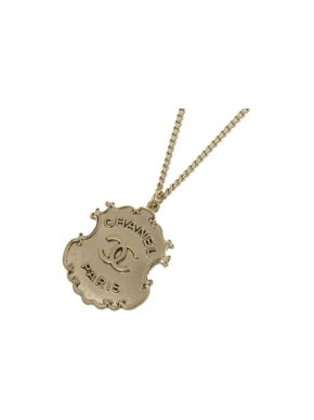 Chanel Silver-Tone Metal CC Logo Pendant Necklace