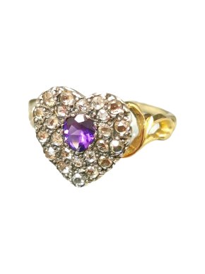 Bespoke Georgian Yellow Gold, Amethyst & White Diamond Love Ring O