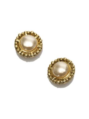Chanel Vintage Gold-Tone Metal & Faux-Pearl Clip Earrings