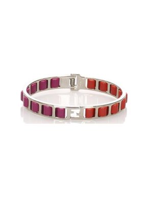 Fendi Pink & red Leather Silver-Tone Metal Zucca Bangle