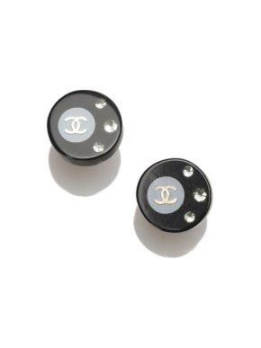 Chanel Black Resin CC Logo Clip-On Earrings