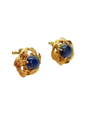 Bespoke 18ct Gold Cabochon Sapphire Earrings