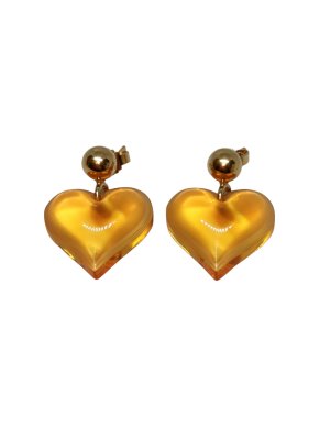 Lalique Amber Tone Crystal Heart Earrings