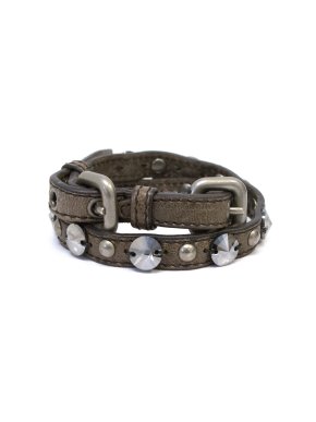 Miu Miu Brown Leather Wrap Bracelet with Crystals and Studs