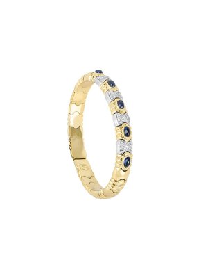 18ct yellow gold, white diamond & sapphire cuff bracelet