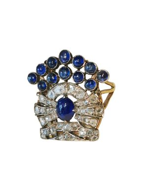 Antique Art Deco 18ct yellow gold, platinum, diamond & sapphire ring Q