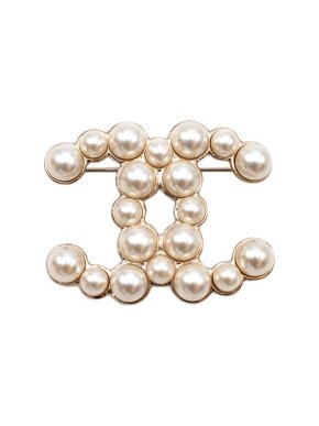 Chanel Gold Tone Faux Pearl CC Brooch