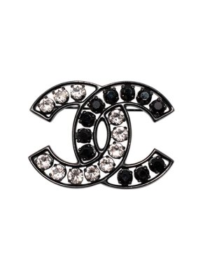 Chanel Black & Silver Crystal CC Brooch