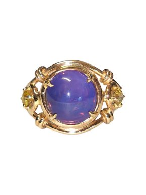 14ct Yellow Gold Star Sapphire & Yellow Diamond Ring - Size Q