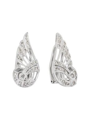 18ct white gold & white diamond wing ear crawler clip earrings