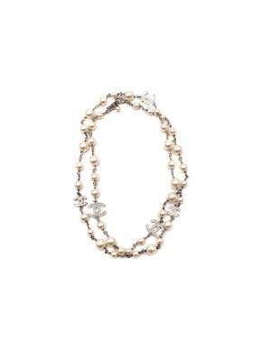 Chanel Embellished CC Crystal Faux Pearl Necklace