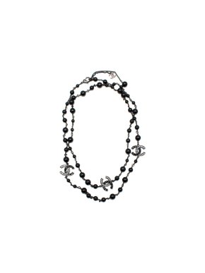 Chanel black beaded crystal embellished CC necklace