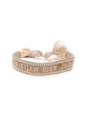 Gold J'adior fabric bracelet with crystals