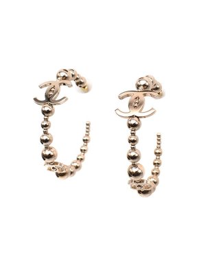 Chanel Gold Plated Logo Hoop Earrings