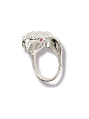 Vanessa Pederzani 18ct White Gold Diamond Cobra Kiss Ring - Size L 1/2