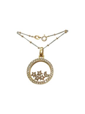 Diamond Star & Moon Yellow Gold Necklace