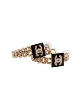 Chanel gold-tone metal & enamel CC logo hoop earrings