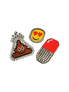 Shourouk multicolour bead & crystal emoji brooches