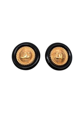Chanel Vintage CC Gold & Black Logo Clip-on Earrings