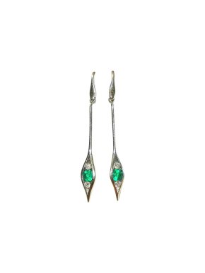 18ct White Gold Emerald & Diamond Drop Earrings