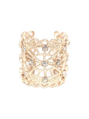 Dior Crystal Embellished Gold Tone D-Renaissance Ring