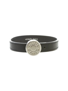 Hermes black leather Clou de Selle bracelet PHW
