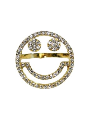 18ct Yellow Gold Diamond Smiley Ring - Size P