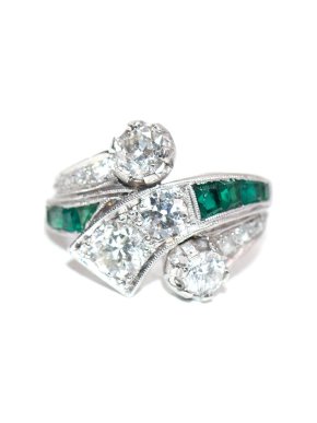 Diamond & Emerald Toi et Moi Ring - Size J
