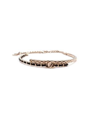 Chanel Gold-Tone Metal & Black Leather Choker