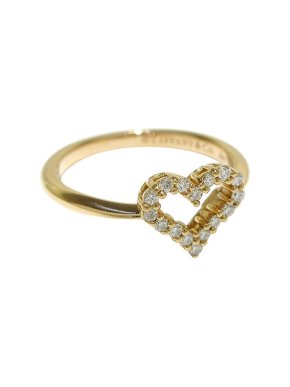 Tiffany & Co. 18kt Yellow Gold Diamond Heart Ring - Size 50