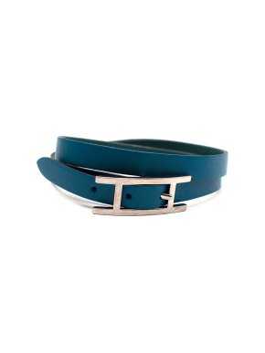 Hermes Thin Turquoise Leather Bracelet