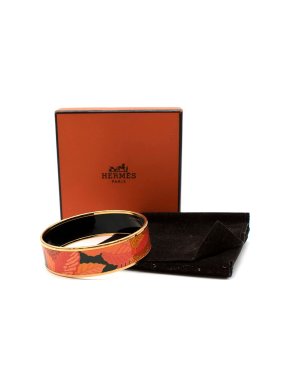 Hermes Orange Enamal Wide Bangle in Box