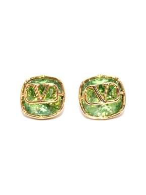 Valentino Garavani Green Crystal VLogo Stud Earrings