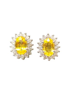 18ct White Gold Diamond & Yellow Sapphire Earrings