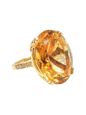 Citrine & Diamond 18kt Yellow Gold Cocktail Ring - Size I