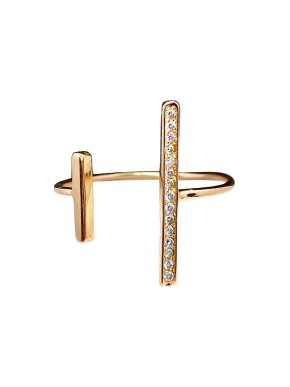 18ct Gold Diamond Bar Open Ring  - Size M