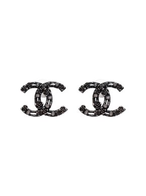 Chanel Crystal Embellished Camellia CC Earrings