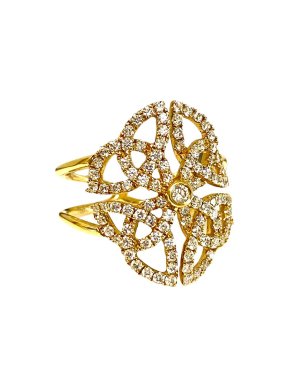 Machalka 18k Yellow Gold o.86ct White Diamond Lattice Open Work Ring
