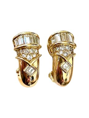 100% Capri 18k Gold Varied Cut Diamond Hoop Earrings