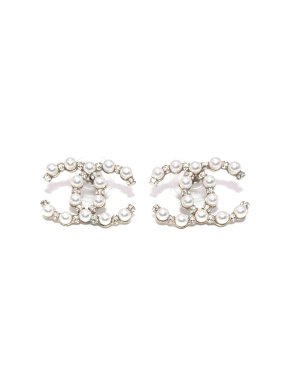 Chanel Faux Pearl & Crystal Embellished CC Stud Earrings