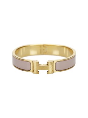 Hermes Pink Enamel Clic Clac H Gold Tone Bracelet