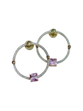Ara Vartanian Natural Kunzite, Champagne & White Diamond Hoop Earrings