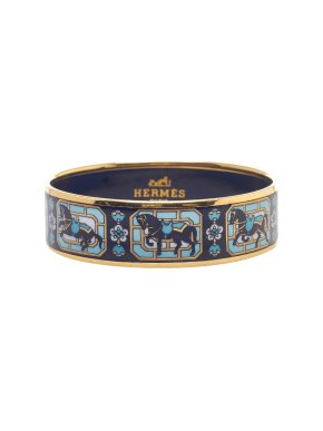 Hermes Gold Tone Printed Enamel Bangle