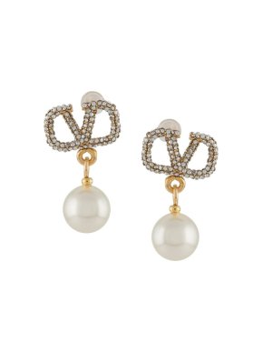Valentino Garavani VLOGO Faux Pearl Crystal Drop Earrings