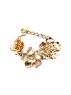 Carolina Herrera Crystal Embellished Gold Tone Flower Charm Bracelet
